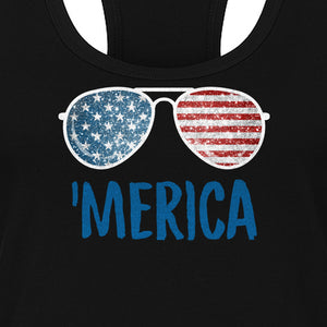 'Merica Sunglasses Women's Racerback Tank Top, Patriotic Fourth of July Outfit