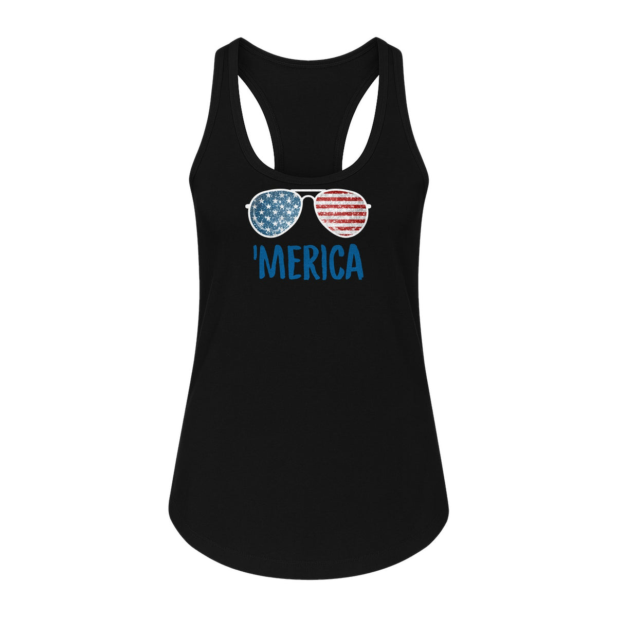 'Merica Sunglasses Women's Racerback Tank Top, Patriotic Fourth of July Outfit