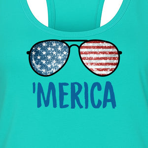 'Merica Sunglasses Women's Racerback Tank Top, Patriotic Fourth of July Outfit