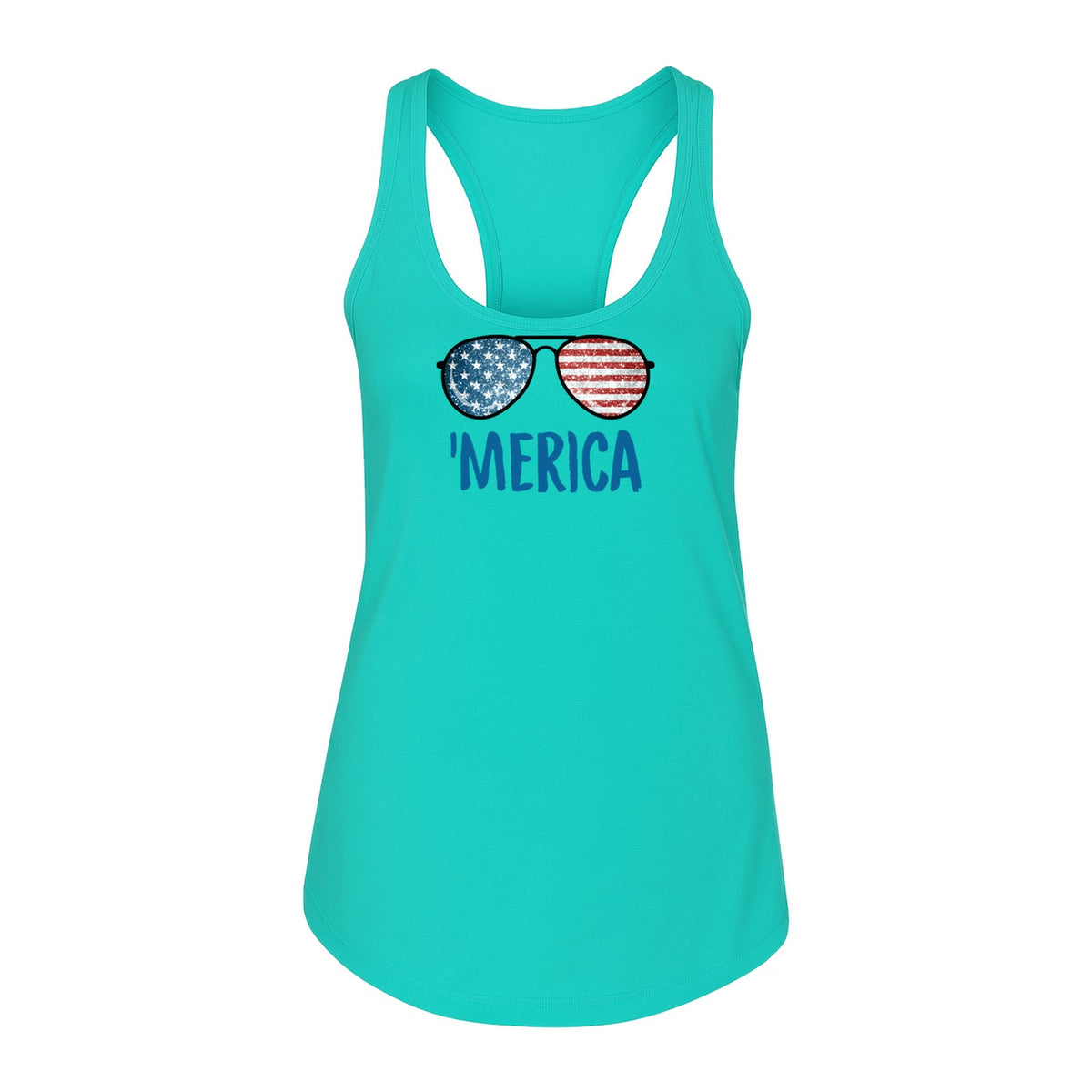 'Merica Sunglasses Women's Racerback Tank Top, Patriotic Fourth of July Outfit