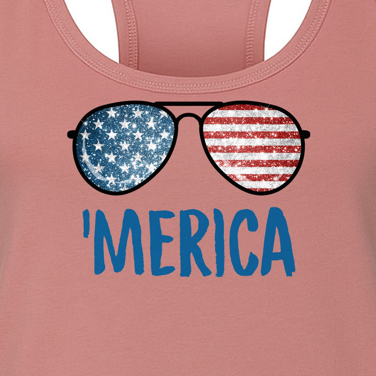 'Merica Sunglasses Women's Racerback Tank Top, Patriotic Fourth of July Outfit
