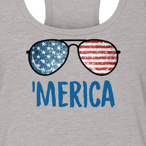 'Merica Sunglasses Women's Racerback Tank Top, Patriotic Fourth of July Outfit