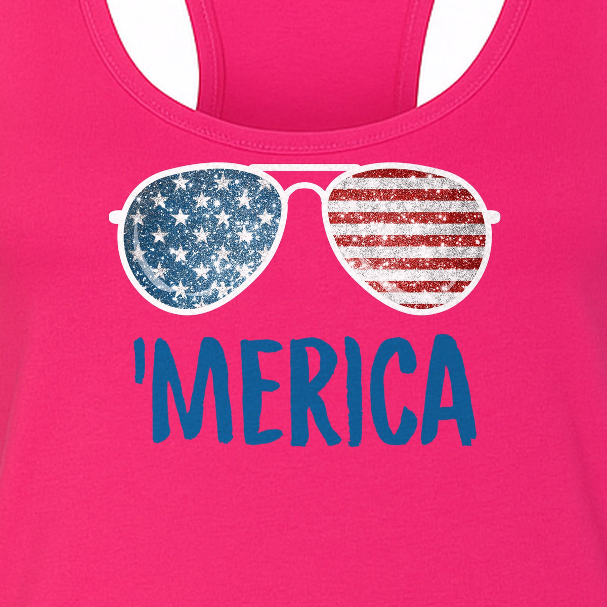 'Merica Sunglasses Women's Racerback Tank Top, Patriotic Fourth of July Outfit
