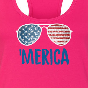 'Merica Sunglasses Women's Racerback Tank Top, Patriotic Fourth of July Outfit