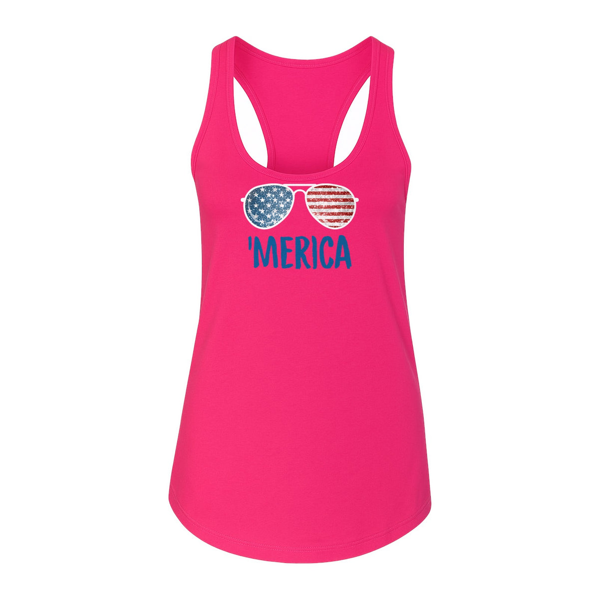 'Merica Sunglasses Women's Racerback Tank Top, Patriotic Fourth of July Outfit
