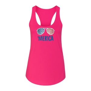 'Merica Sunglasses Women's Racerback Tank Top, Patriotic Fourth of July Outfit
