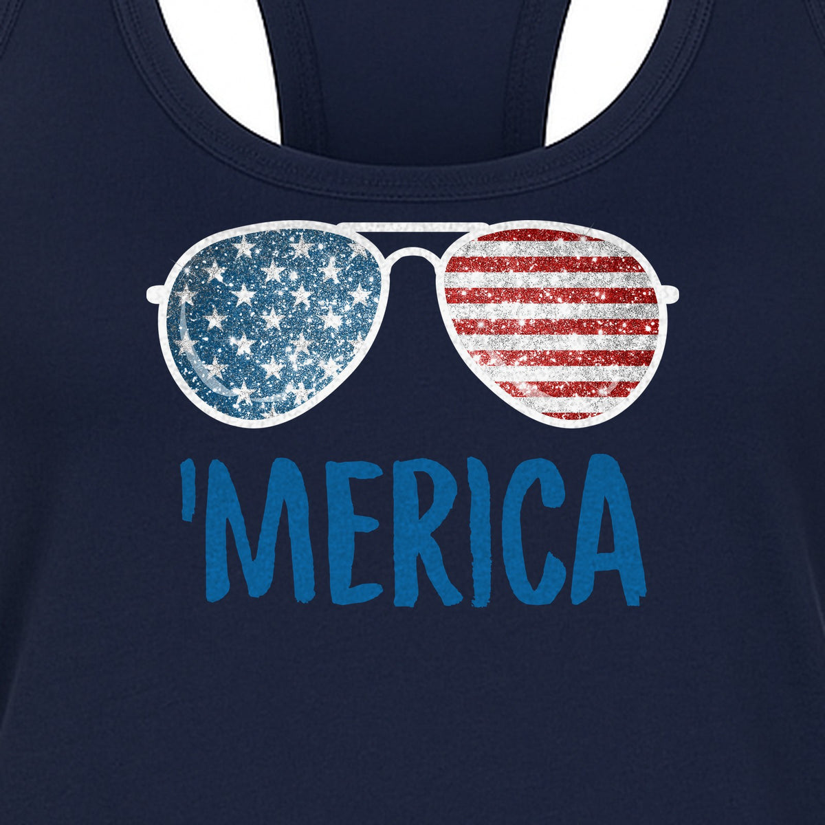 'Merica Sunglasses Women's Racerback Tank Top, Patriotic Fourth of July Outfit