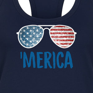 'Merica Sunglasses Women's Racerback Tank Top, Patriotic Fourth of July Outfit