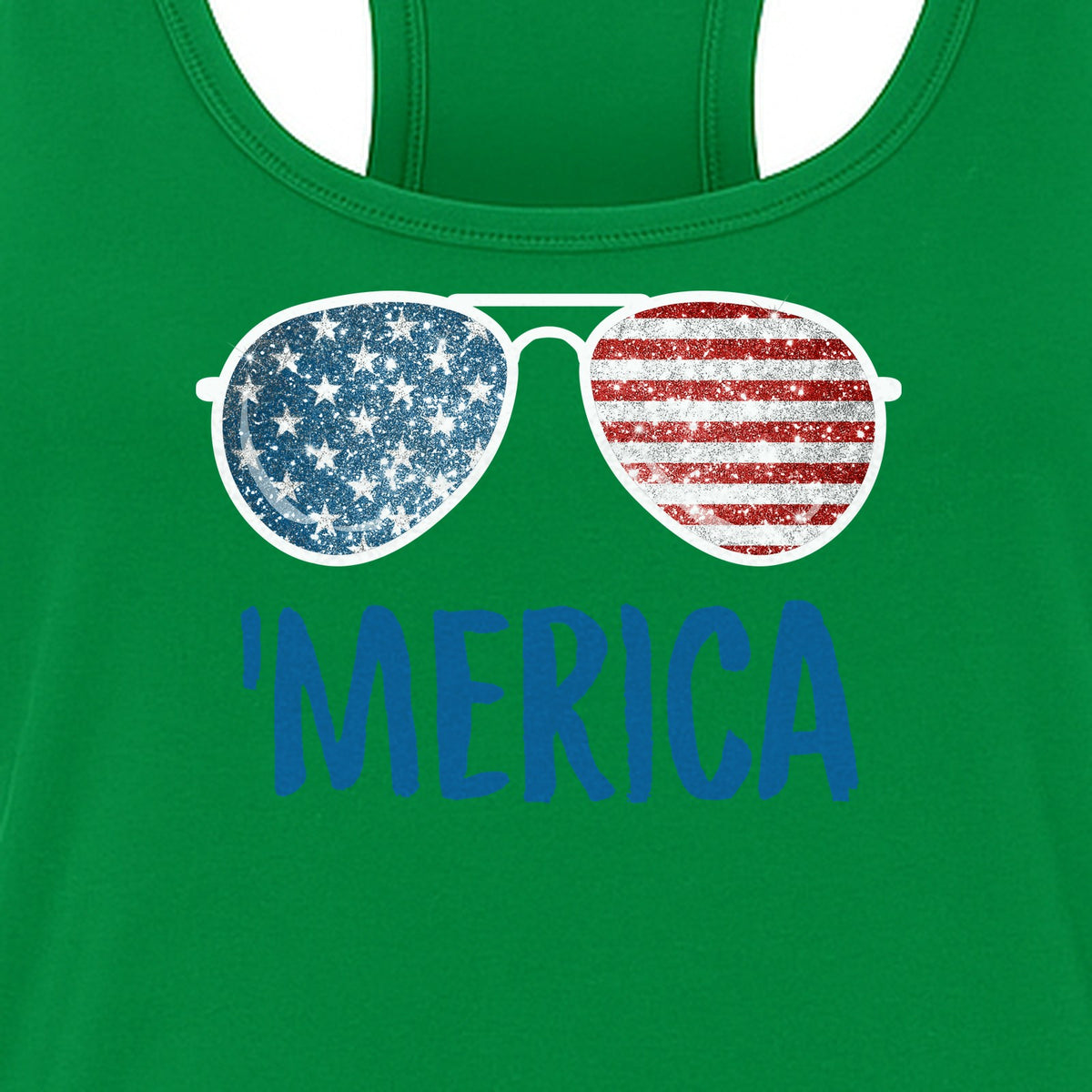'Merica Sunglasses Women's Racerback Tank Top, Patriotic Fourth of July Outfit