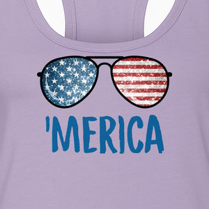 'Merica Sunglasses Women's Racerback Tank Top, Patriotic Fourth of July Outfit