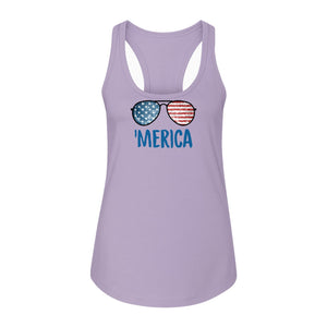 'Merica Sunglasses Women's Racerback Tank Top, Patriotic Fourth of July Outfit