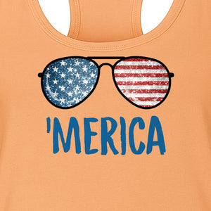 'Merica Sunglasses Women's Racerback Tank Top, Patriotic Fourth of July Outfit