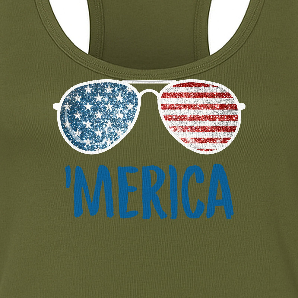 'Merica Sunglasses Women's Racerback Tank Top, Patriotic Fourth of July Outfit