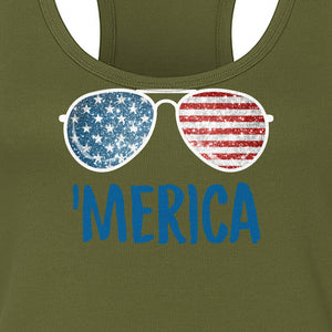 'Merica Sunglasses Women's Racerback Tank Top, Patriotic Fourth of July Outfit