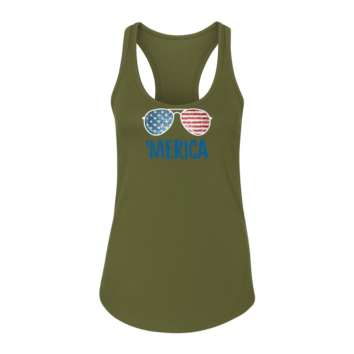 'Merica Sunglasses Women's Racerback Tank Top, Patriotic Fourth of July Outfit