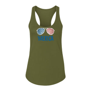 'Merica Sunglasses Women's Racerback Tank Top, Patriotic Fourth of July Outfit