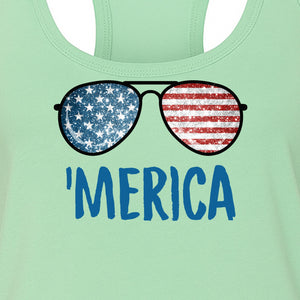 'Merica Sunglasses Women's Racerback Tank Top, Patriotic Fourth of July Outfit