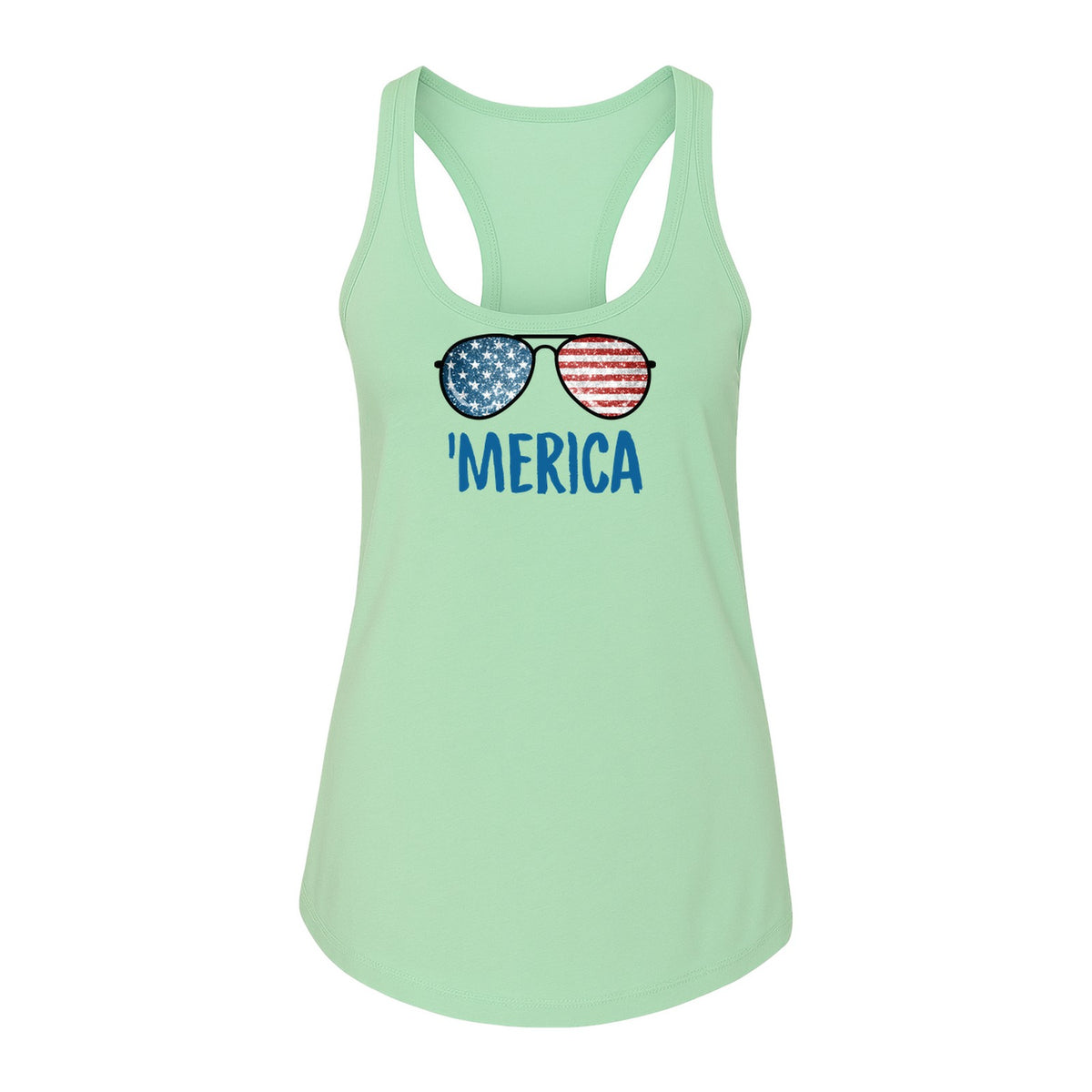 'Merica Sunglasses Women's Racerback Tank Top, Patriotic Fourth of July Outfit