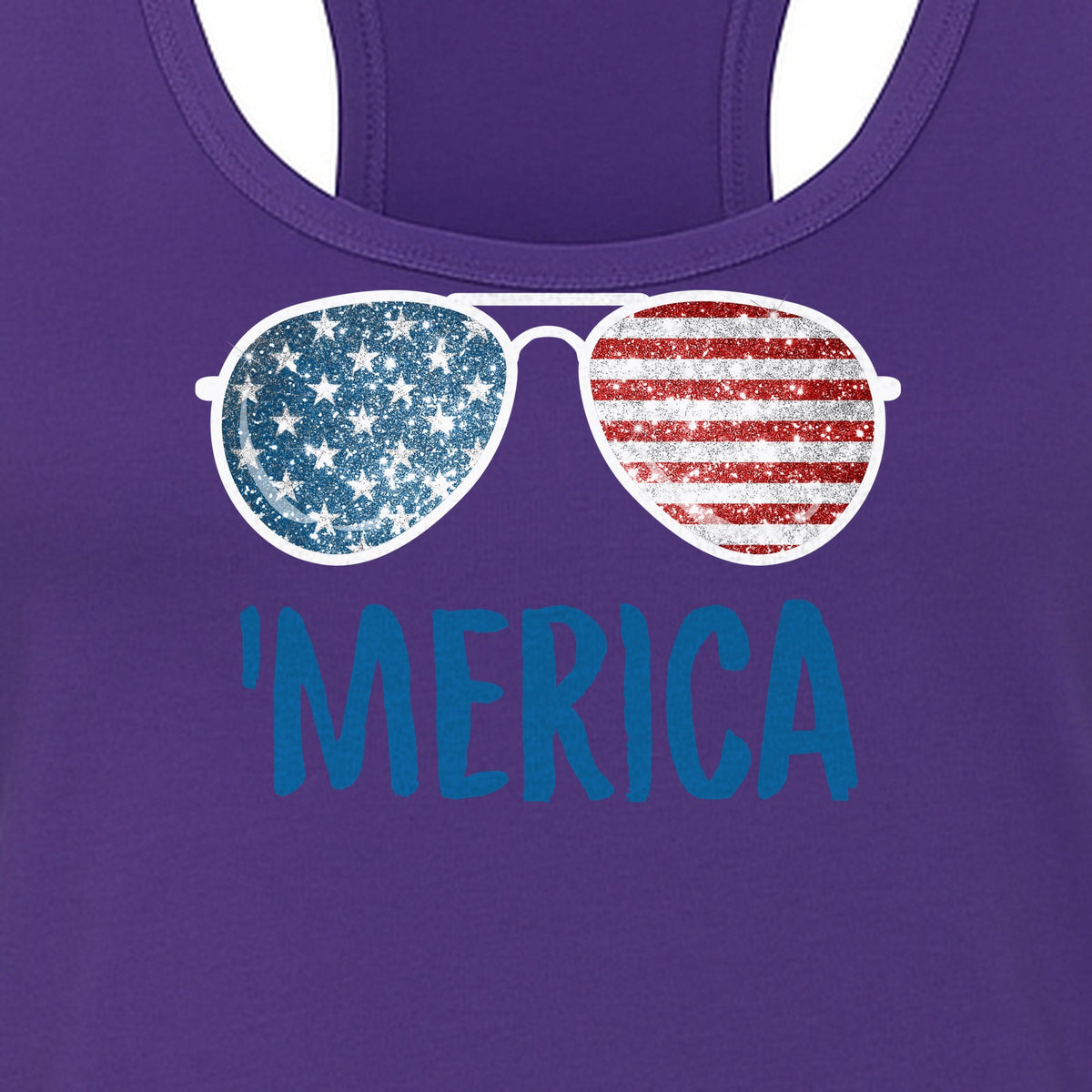 'Merica Sunglasses Women's Racerback Tank Top, Patriotic Fourth of July Outfit