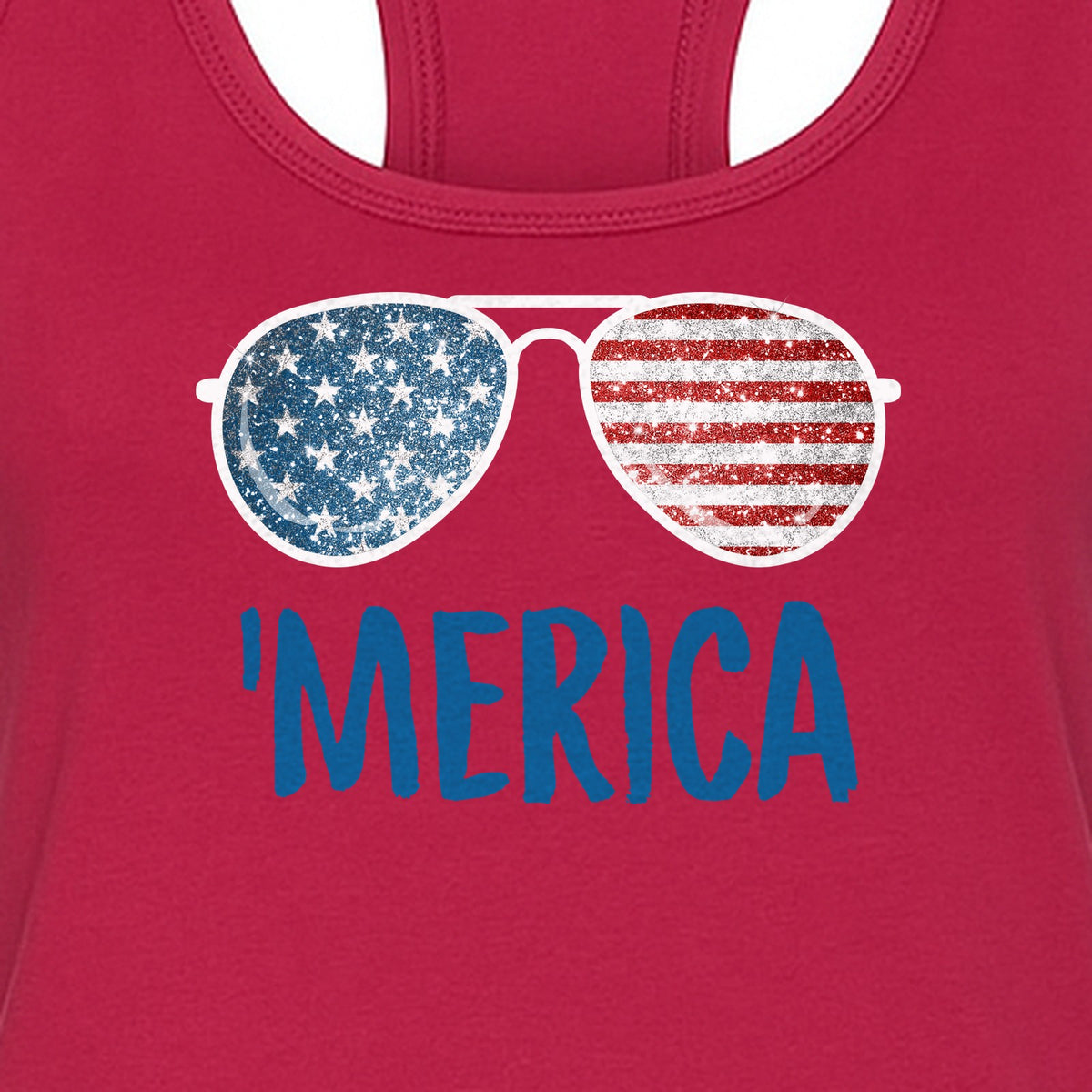 'Merica Sunglasses Women's Racerback Tank Top, Patriotic Fourth of July Outfit
