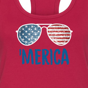 'Merica Sunglasses Women's Racerback Tank Top, Patriotic Fourth of July Outfit