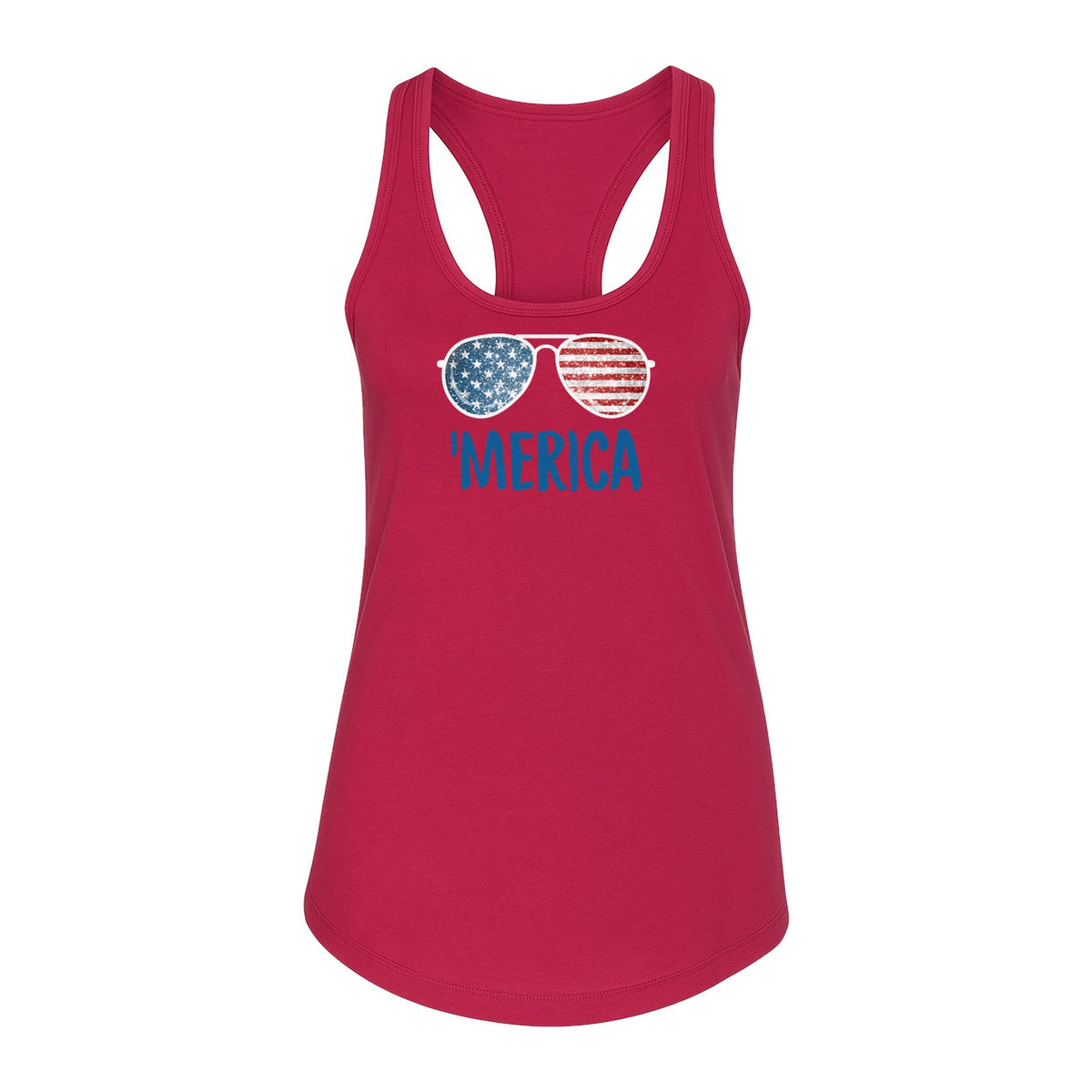 'Merica Sunglasses Women's Racerback Tank Top, Patriotic Fourth of July Outfit