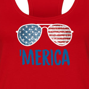 'Merica Sunglasses Women's Racerback Tank Top, Patriotic Fourth of July Outfit