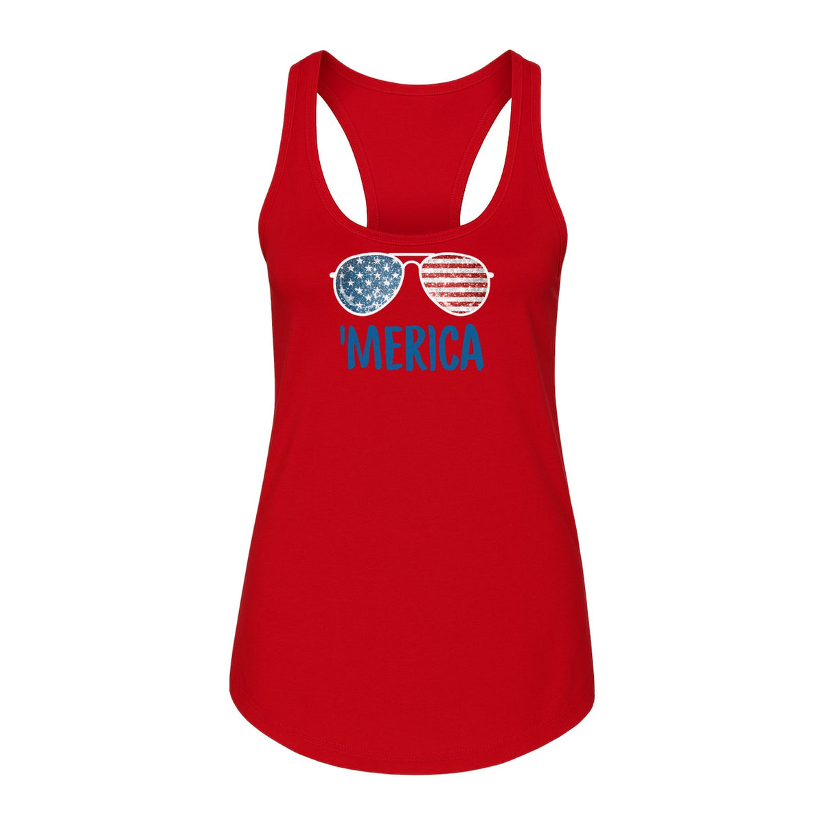 'Merica Sunglasses Women's Racerback Tank Top, Patriotic Fourth of July Outfit
