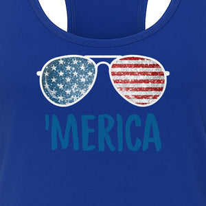 'Merica Sunglasses Women's Racerback Tank Top, Patriotic Fourth of July Outfit