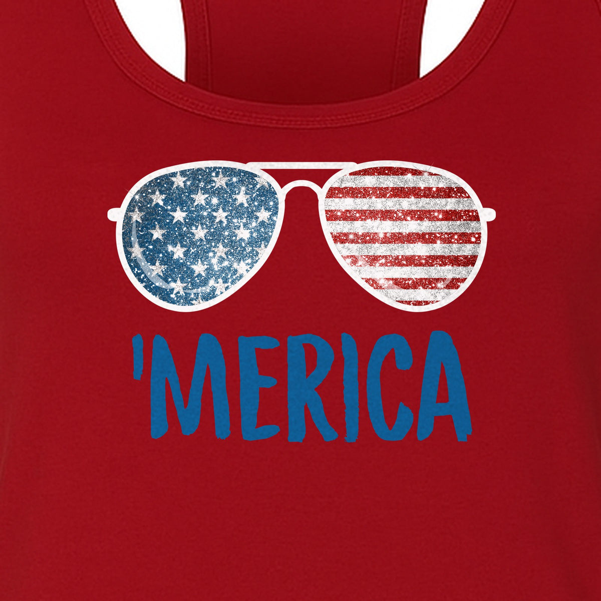 'Merica Sunglasses Women's Racerback Tank Top, Patriotic Fourth of July Outfit
