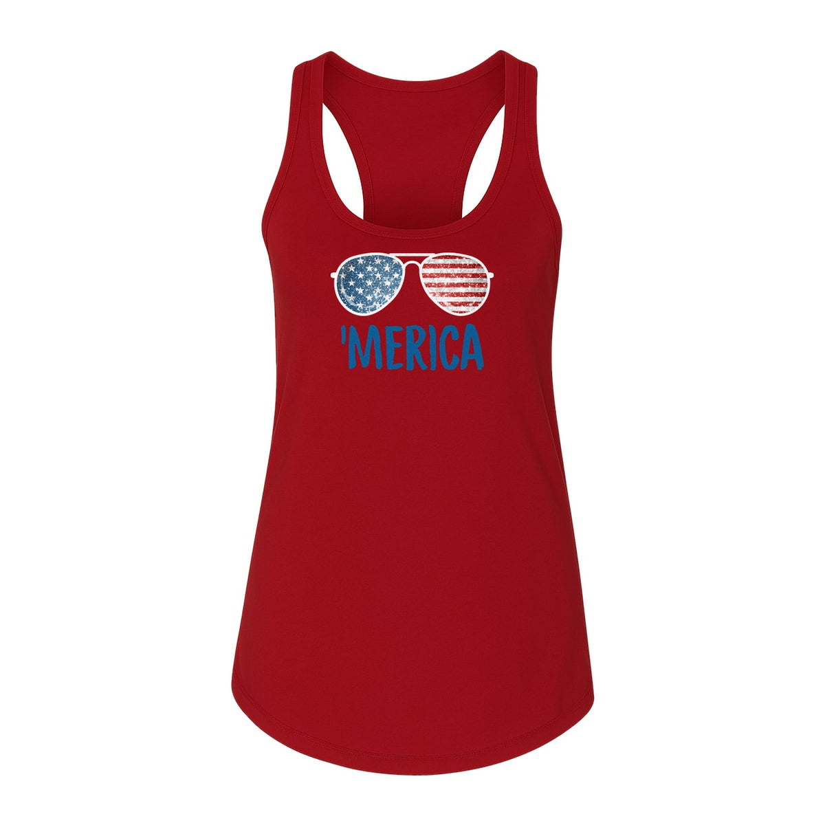 'Merica Sunglasses Women's Racerback Tank Top, Patriotic Fourth of July Outfit