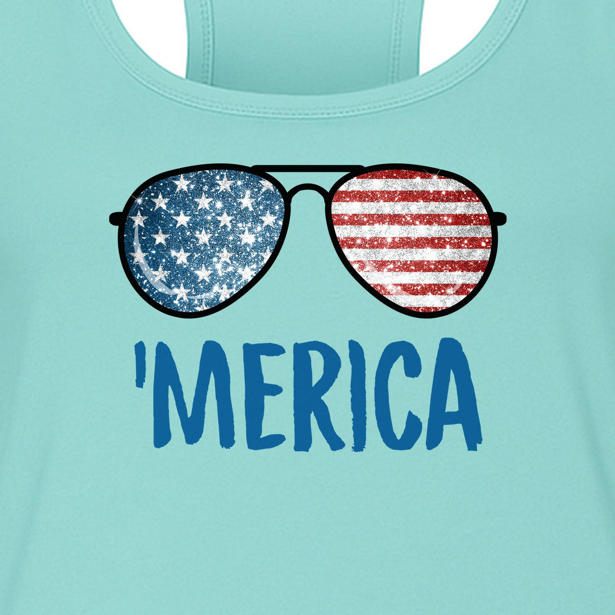 'Merica Sunglasses Women's Racerback Tank Top, Patriotic Fourth of July Outfit