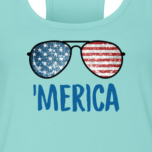 'Merica Sunglasses Women's Racerback Tank Top, Patriotic Fourth of July Outfit