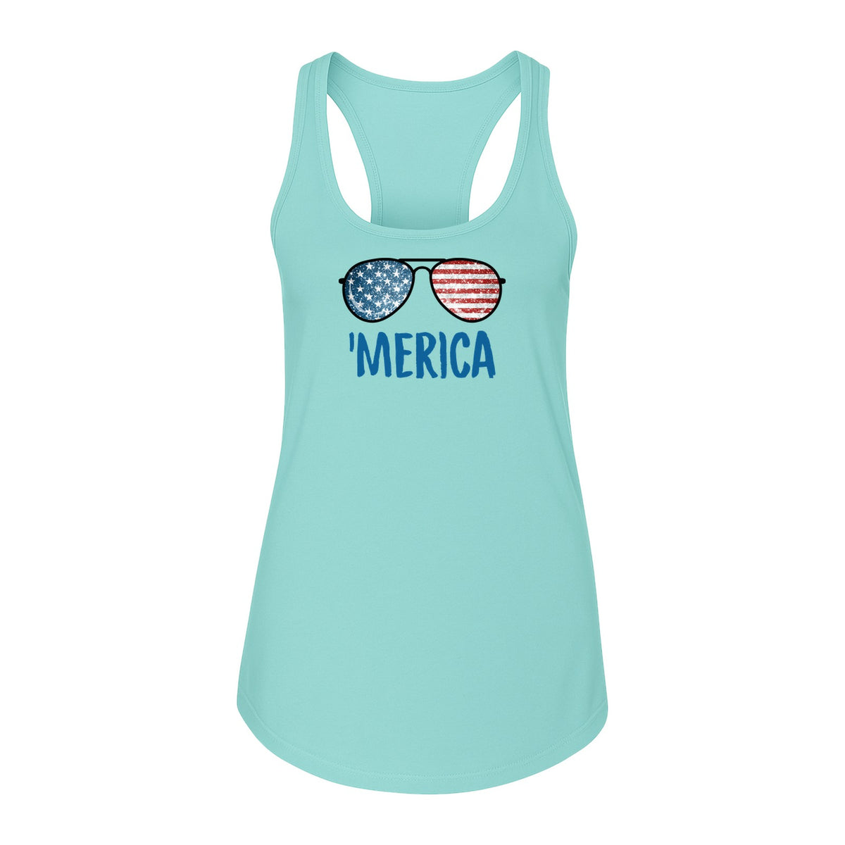 'Merica Sunglasses Women's Racerback Tank Top, Patriotic Fourth of July Outfit