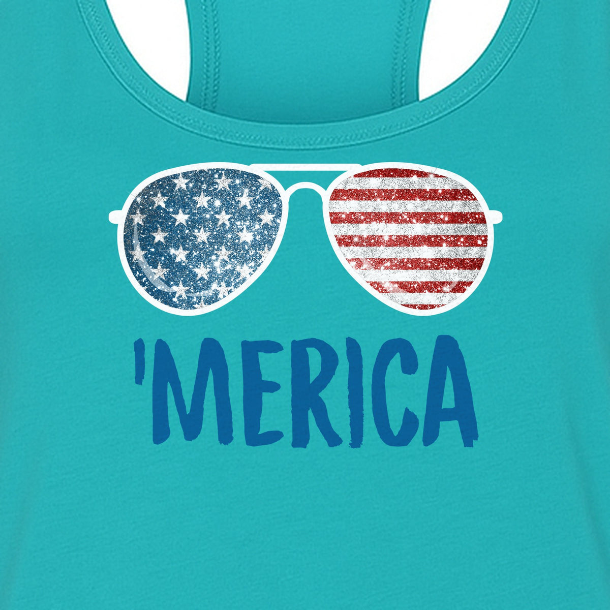 'Merica Sunglasses Women's Racerback Tank Top, Patriotic Fourth of July Outfit