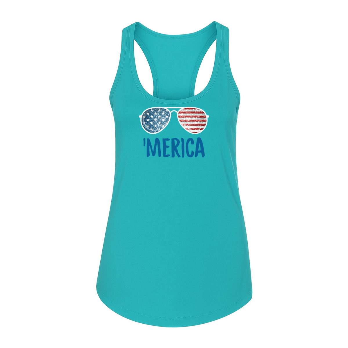 'Merica Sunglasses Women's Racerback Tank Top, Patriotic Fourth of July Outfit