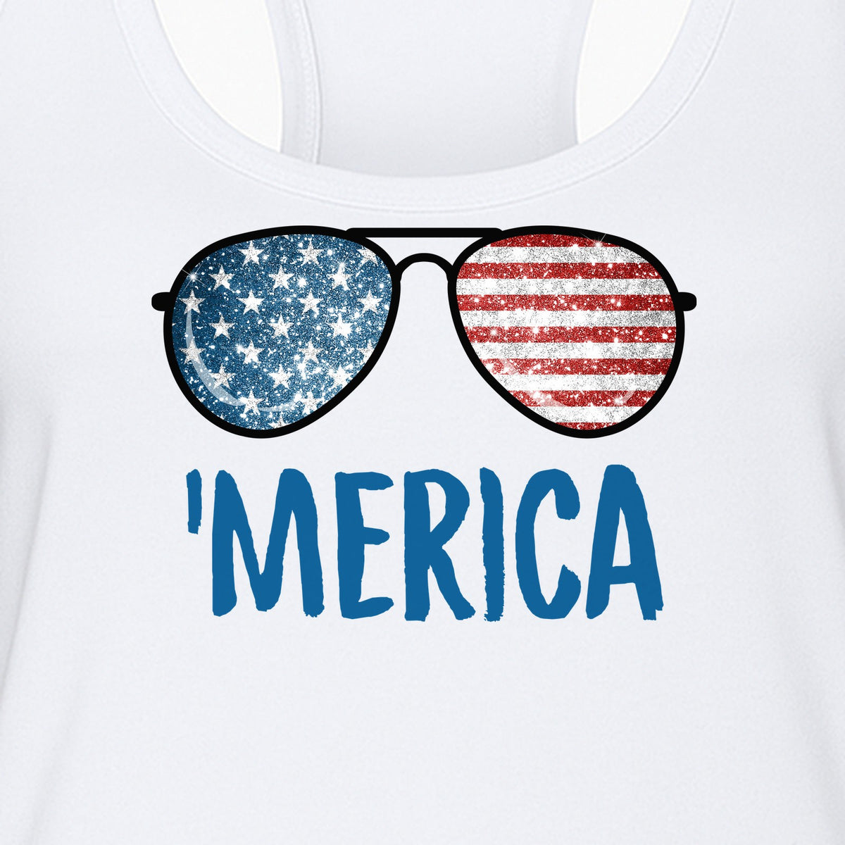 'Merica Sunglasses Women's Racerback Tank Top, Patriotic Fourth of July Outfit