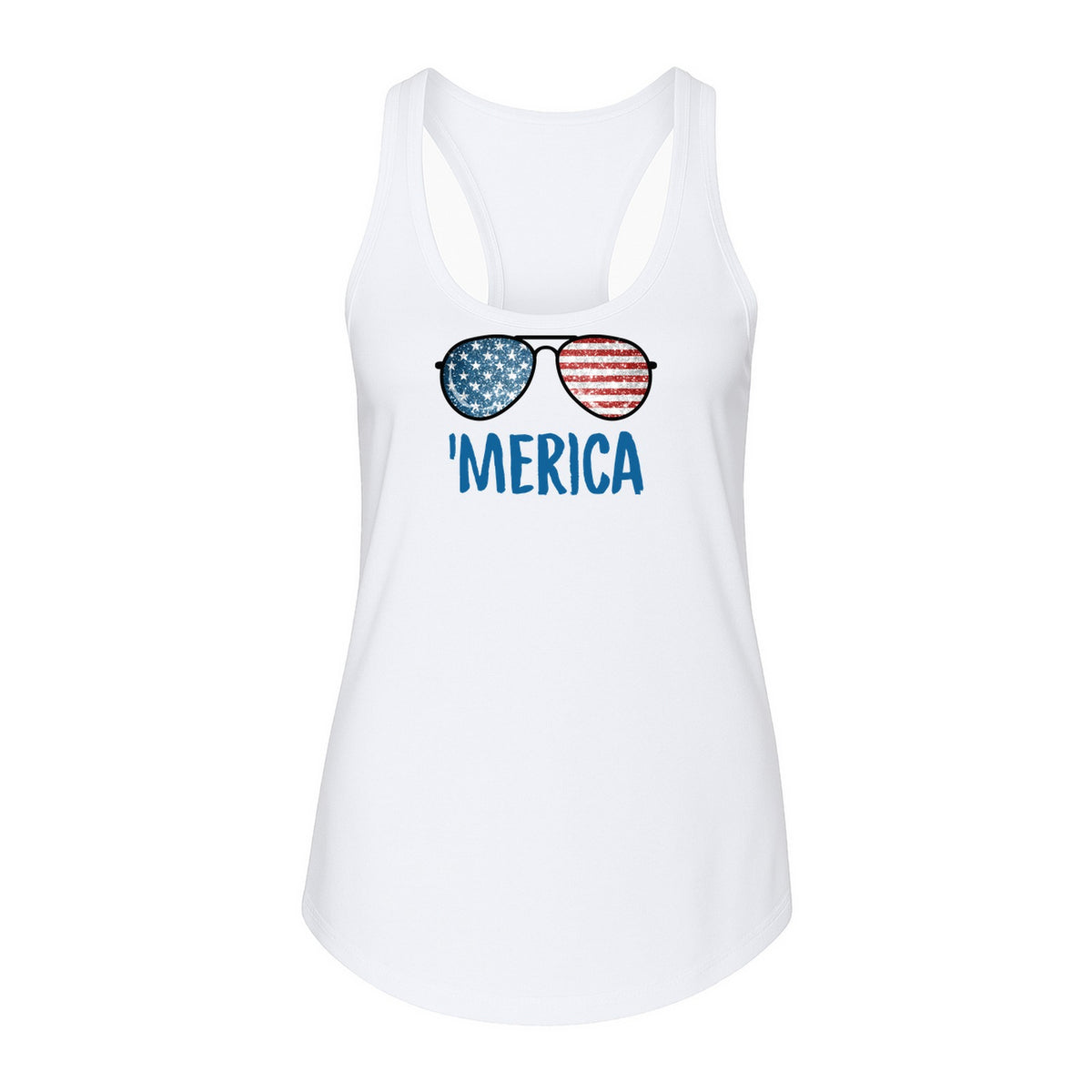 'Merica Sunglasses Women's Racerback Tank Top, Patriotic Fourth of July Outfit