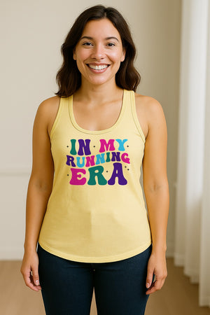 In My Running Era Women's Racerback Tank Top, Colorful Lettering with Sparkles for Runners