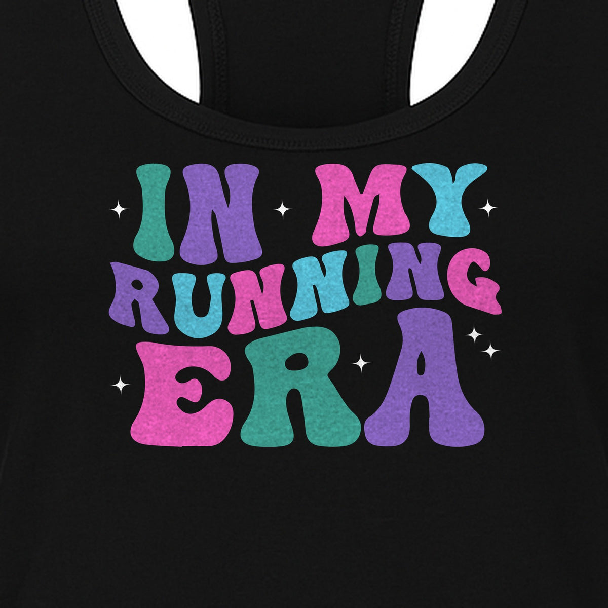 In My Running Era Women's Racerback Tank Top, Colorful Lettering with Sparkles for Runners