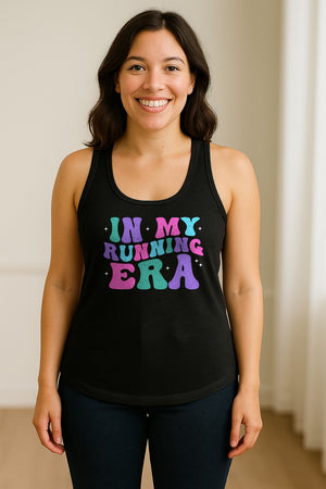 In My Running Era Women's Racerback Tank Top, Colorful Lettering with Sparkles for Runners