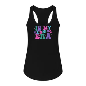 In My Running Era Women's Racerback Tank Top, Colorful Lettering with Sparkles for Runners