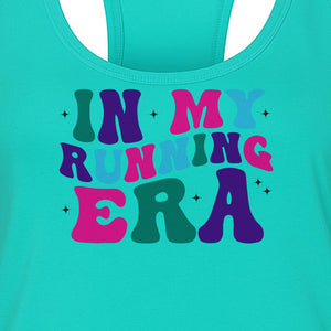 In My Running Era Women's Racerback Tank Top, Colorful Lettering with Sparkles for Runners