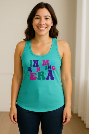 In My Running Era Women's Racerback Tank Top, Colorful Lettering with Sparkles for Runners