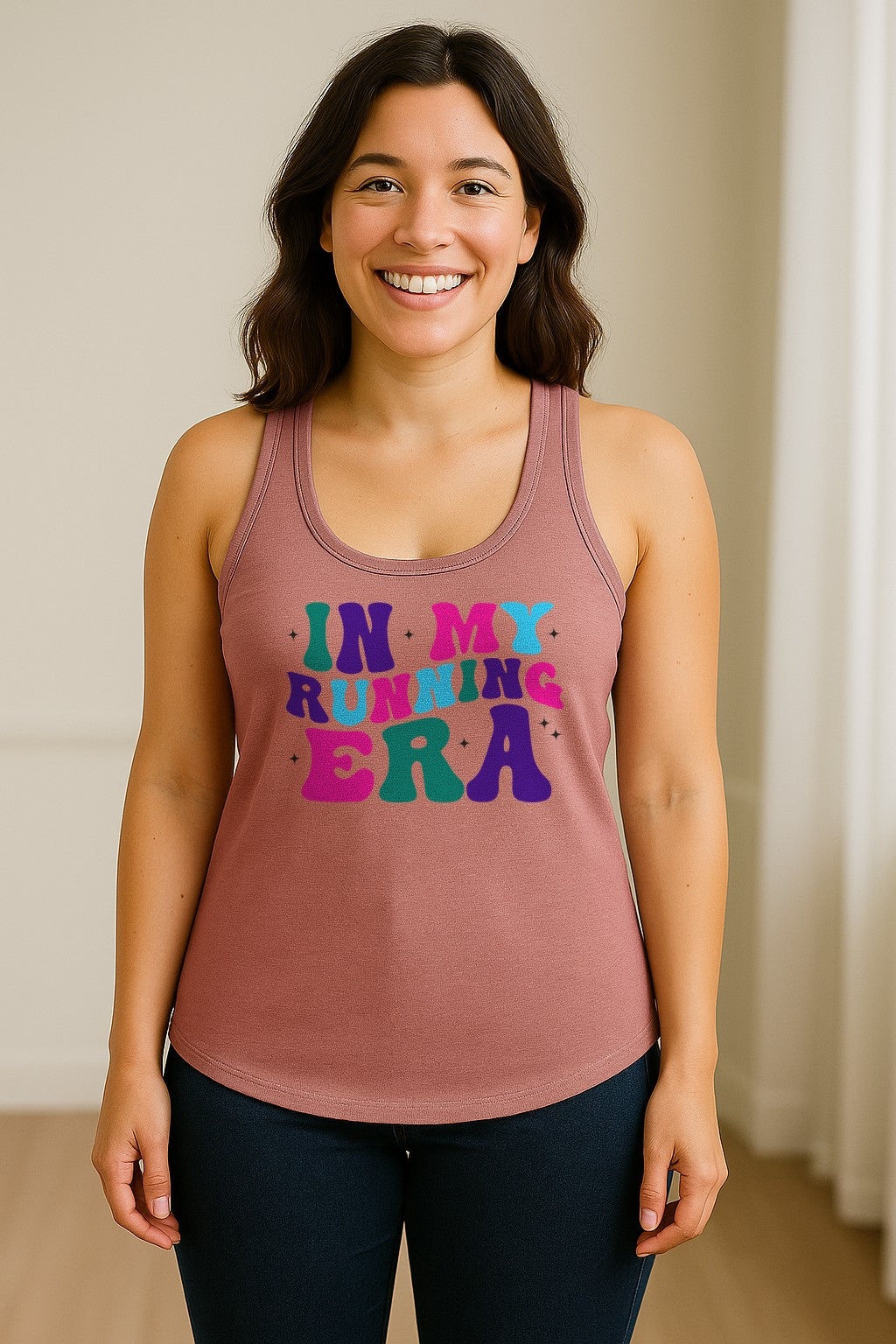 In My Running Era Women's Racerback Tank Top, Colorful Lettering with Sparkles for Runners
