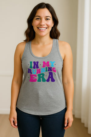 In My Running Era Women's Racerback Tank Top, Colorful Lettering with Sparkles for Runners