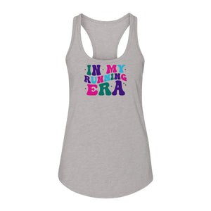 In My Running Era Women's Racerback Tank Top, Colorful Lettering with Sparkles for Runners