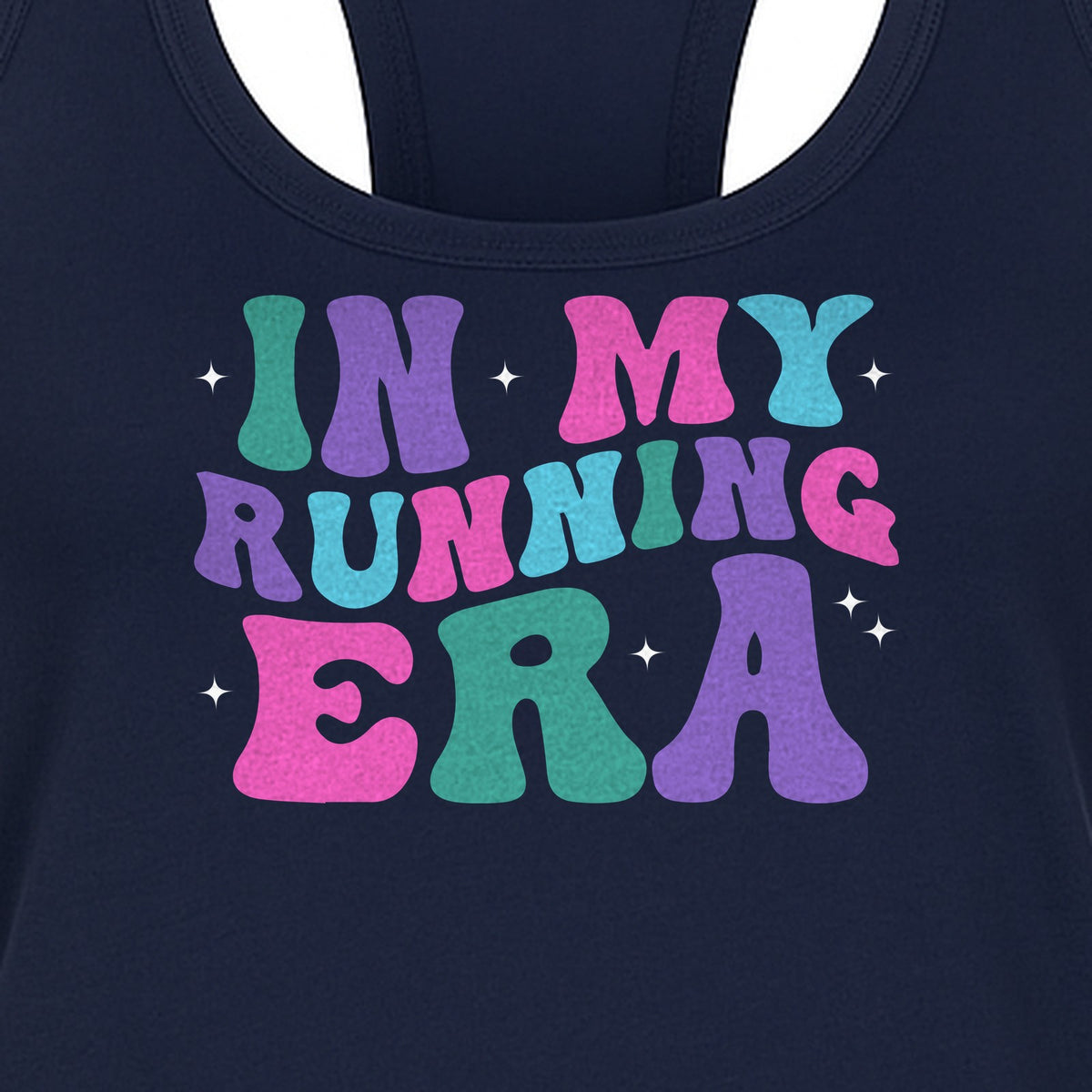 In My Running Era Women's Racerback Tank Top, Colorful Lettering with Sparkles for Runners