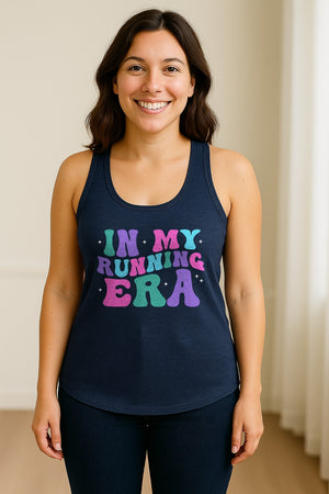 In My Running Era Women's Racerback Tank Top, Colorful Lettering with Sparkles for Runners