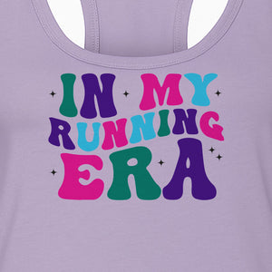 In My Running Era Women's Racerback Tank Top, Colorful Lettering with Sparkles for Runners